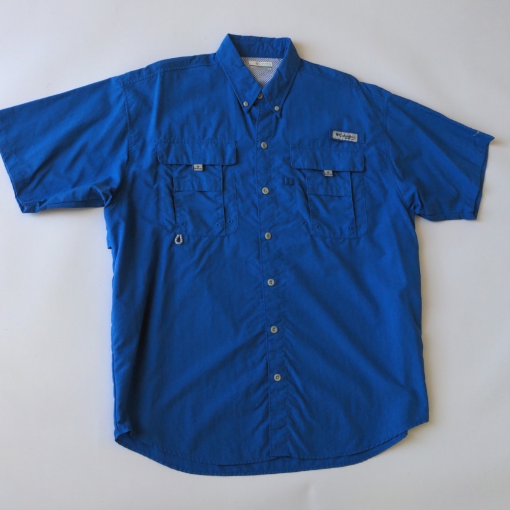 🐟🎣Columbia🐟🐟  Blue Short Sleeve Button down Mens Shirt